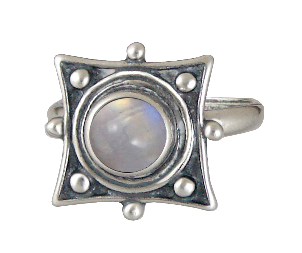 Sterling Silver Art Deco Style Gemstone Ring With Rainbow Moonstone Size 9